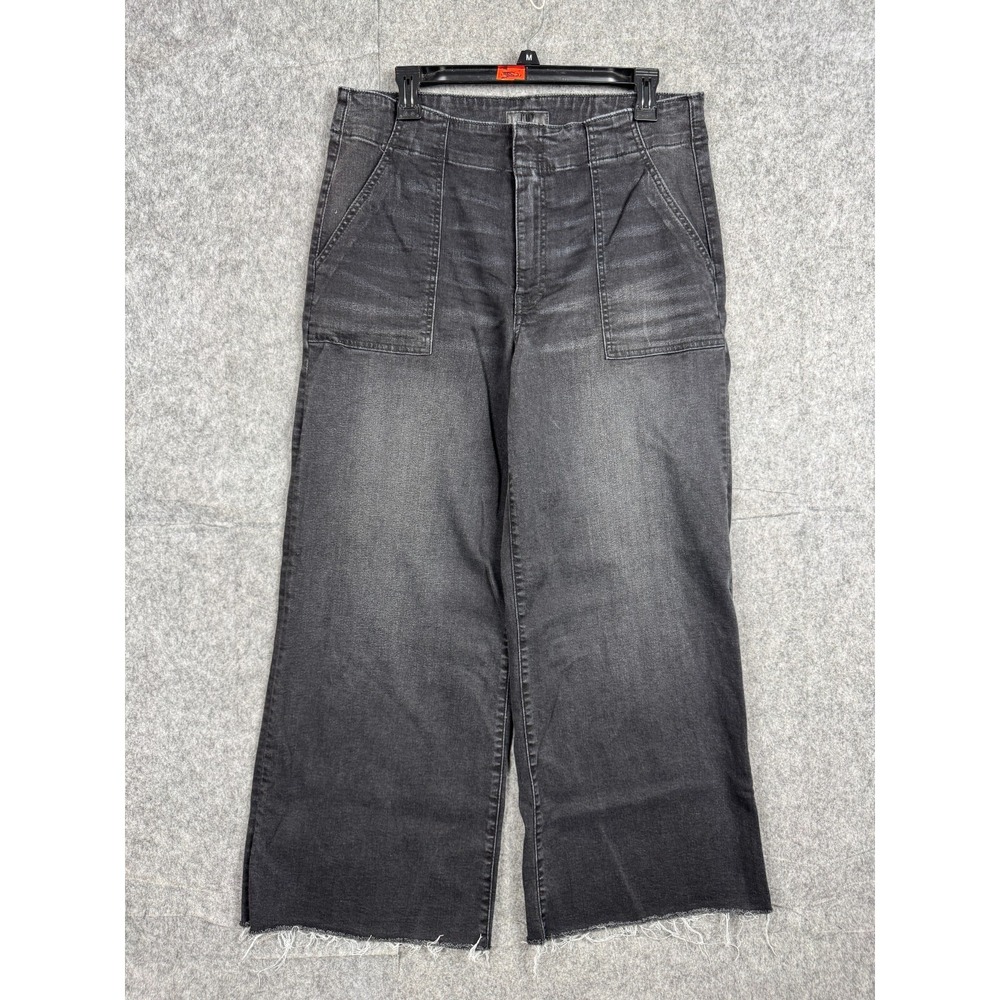 Kut From The Kloth Jeans Women's Measure 32 x 28 Black Wide Leg MEG Crop Stretch
